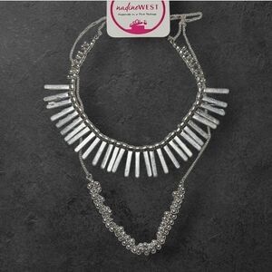 NWT Nadine West Silver Double Strand Statement Necklace
